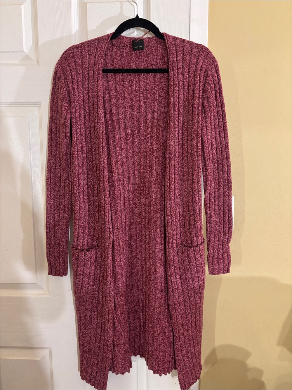 Pinko Long Open-Front Ribbed Cardigan - Raspberry Pink